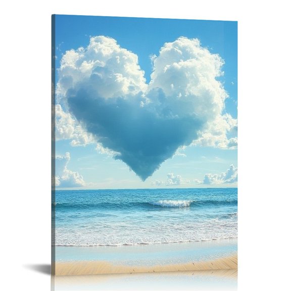 ZFLMY Heart Shaped Cloud Beach Surrealism Canvas Wall Art Print 16x20in