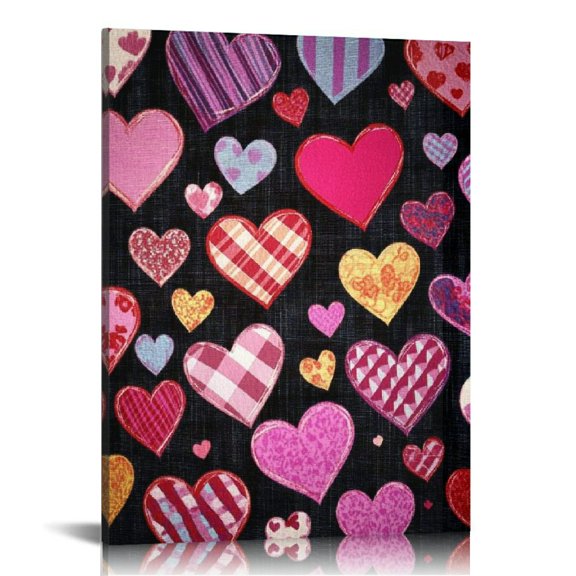 ZFLMY Hearts Checkered Pattern Wall Decor Art Modern Canvas Prints for Home Living Room Office, Gift for Wedding Anniversary Christmas 12x16in