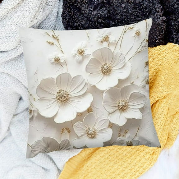 ZFLMY Home Decor Throw Pillow Cover Flowers Gold White Cushion Case 20x20in