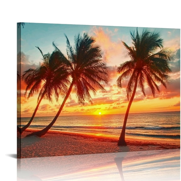 ZFLMY Home Decoration Canvas Print - Sunset Seascape Cocoa Beach Modern Painting Wall Art Print on Canvas Frame for Direct Hanging 16x12in