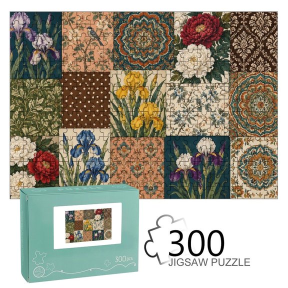 ZFLMY Iris Peony Mandala Patchwork Art Jigsaw Puzzle for Adults Challenging Game with Reference Poster,Home Display Piece Gift for Family Indoor Activity