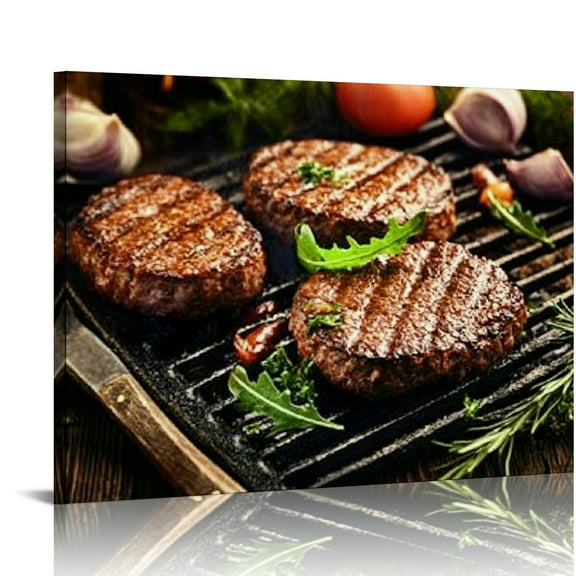 ZFLMY Kitchen wall decoration canvas art, delicious steak canvas print for dining room decoration, modern beef picture kitchen dining room decoration - can be hung directly 16x12in