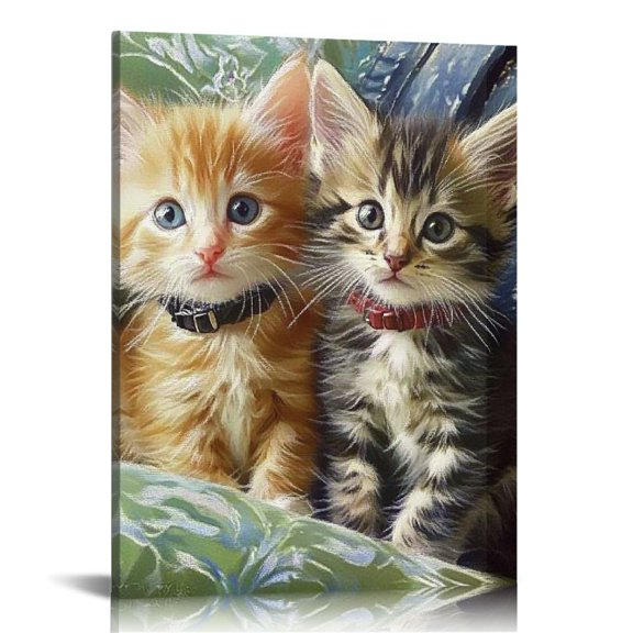 ZFLMY Kittens Couch Photorealism Canvas Print Wall Art 12x16 16x20 16x20in