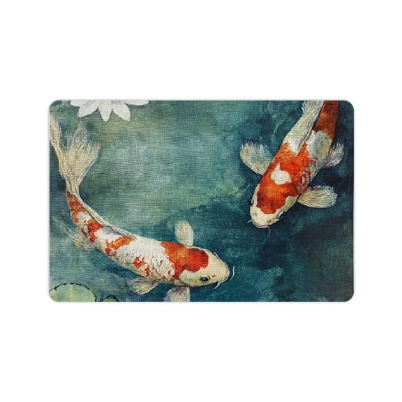 ZFLMY Koi Fish Water Lily Bath Mat Quick Drying Eco-Friendly Home 24x16in