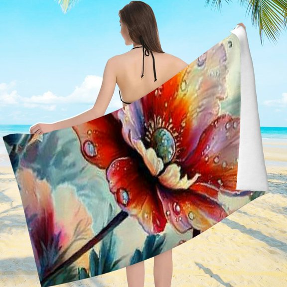 ZFLMY Large Beach Towels for Travel and Beach - Flowers Leaves Water Drops Print, Machine Washable for Bathroom, Yoga, Camping, Hiking, Oversize 55.1x27.6 Inches 55.1x27.6in