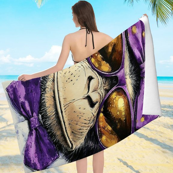 ZFLMY Large Beach Towels for Travel and Beach - Monkey with Sunglasses and Bow Tie Print, Quick Dry Microfiber, Super Absorbent, Ultra Compact, 55.1x27.6 Inches 55.1x27.6in