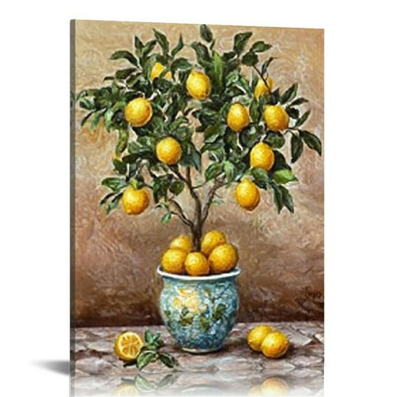 ZFLMY Lemon wall art canvas lemon tree picture citrus fruit artwork vertical painting vintage plant print kitchen living room bedroom décor frame 12x16in