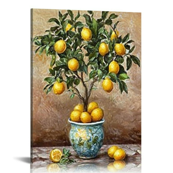 ZFLMY Lemon wall art canvas lemon tree picture citrus fruit artwork vertical painting vintage plant print kitchen living room bedroom décor frame 16x20in