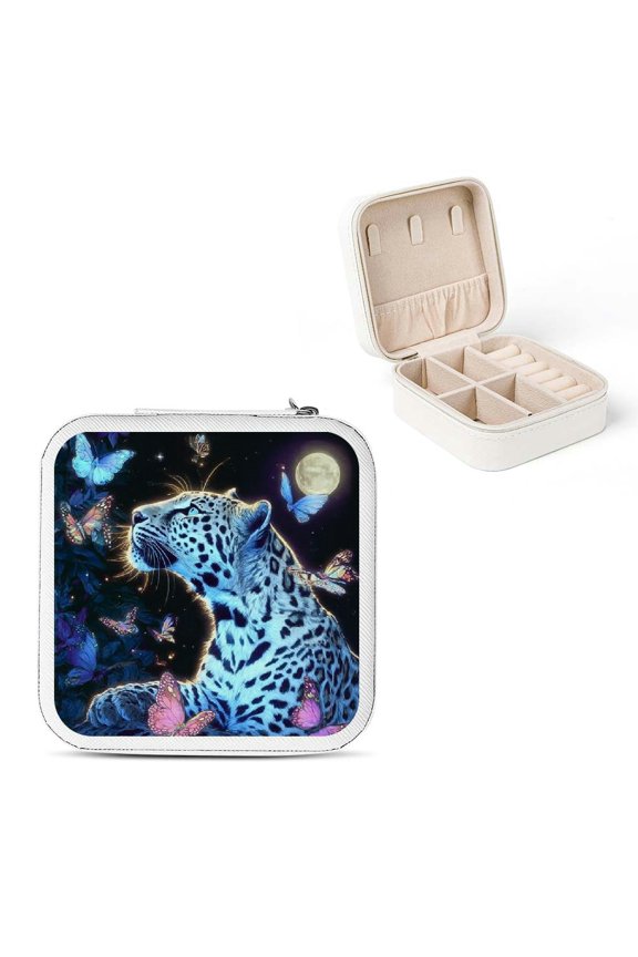 Leopard Butterflies Full Moon Jewelry Box for Women White