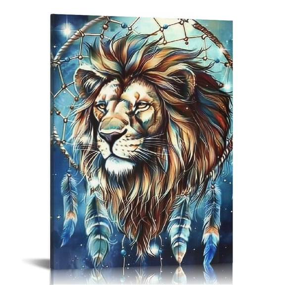 ZFLMY Lion Feathers Dream Catcher Art Modern Canvas Prints Wall Art Home Decor for Living Room Bathroom Bedroom Office, Wedding Anniversary Holiday Gift Ideas 12x16in