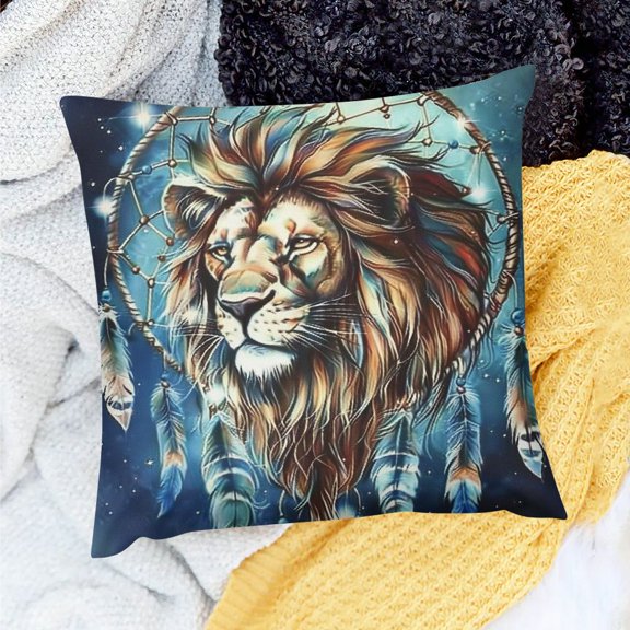 ZFLMY Lion Feathers Dream Catcher Decor Pillow Covers for Home Sofa Couch Indoor Decoration, 100% Linen, Set of 1, 3 Sizes 20x20in