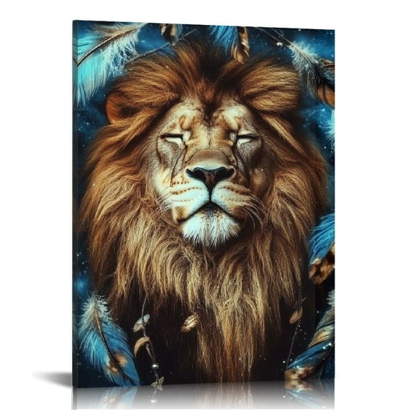ZFLMY Lion Feathers Dream Wall Decor for Home Living Room Bathroom Bedroom Office, Print on Canvas Art for Kitchen Dining Stairway Hotel Salon Bar, Perfect Gift Ideas for Wedding Christmas