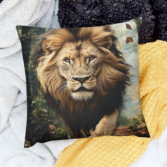 ZFLMY Lion Mane Forest Theme 100% Linen Pillow Covers for Home Sofa Couch Decoration - Set of 1, Various Sizes 20x20in