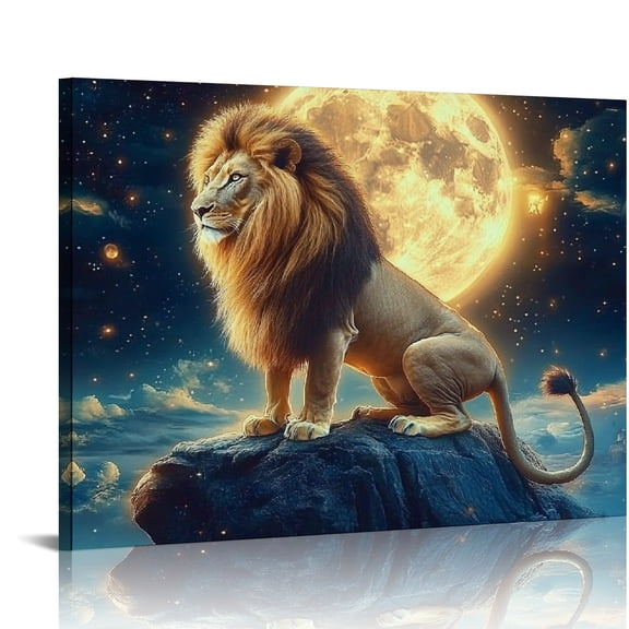 ZFLMY Lion Moon Rock Wall Art Canvas Decor for Bathroom Ready To Hang Home Decor 16x12in