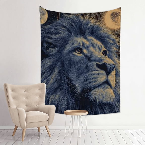 ZFLMY Lion Moon Star Tapestry Wall Hanging Home Decor 100% Polyester 30*40in