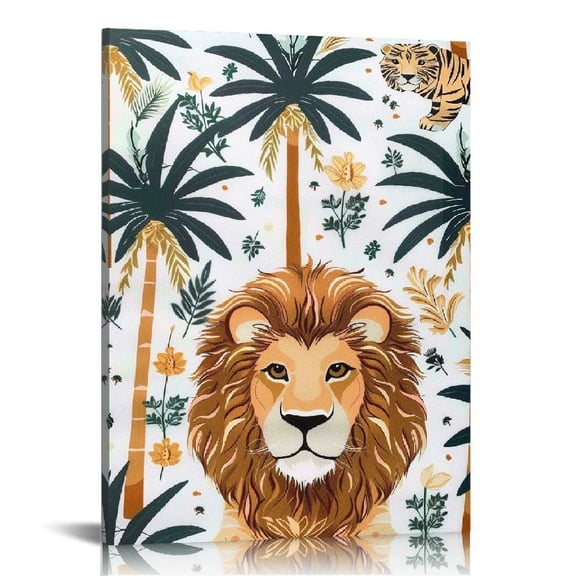 ZFLMY Lion Palm Trees Cotton Canvas Wall Art Print Home Decor Living Room Bathroom Office Gift 12x16in