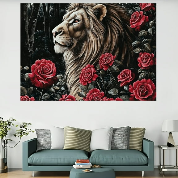 ZFLMY Lion Roses Forest Tapestry Wall Hanging for Bedroom Living Room Dorm Decoration, 100% Polyester, Decorative Wall Hanging, Decorative Bedroom, Living Room Decoration 60x40in