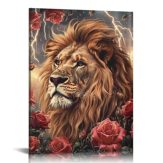 ZFLMY Lion Roses Lightning Canvas Prints Wall Art for Home Decor, Ready to Hang in Living Room, Bedroom, Bathroom, Office - Set of 2 16x20in