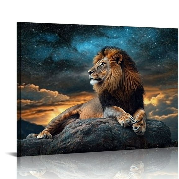 ZFLMY Lion Wall Art African Lion Canvas Wildlife Animal Pictures Print Modern Artwork  Painting for Bedroom Decor Frame 16x12in