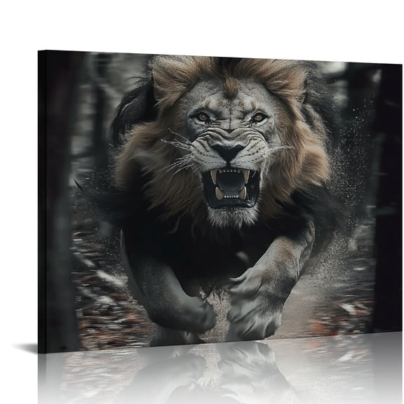 ZFLMY Lion Woods Running Wall Decor Canvas Prints Art for Home Bedroom Kitchen Bathroom Office Salon, Ready To Hang Room Home Art Decor 16x12in