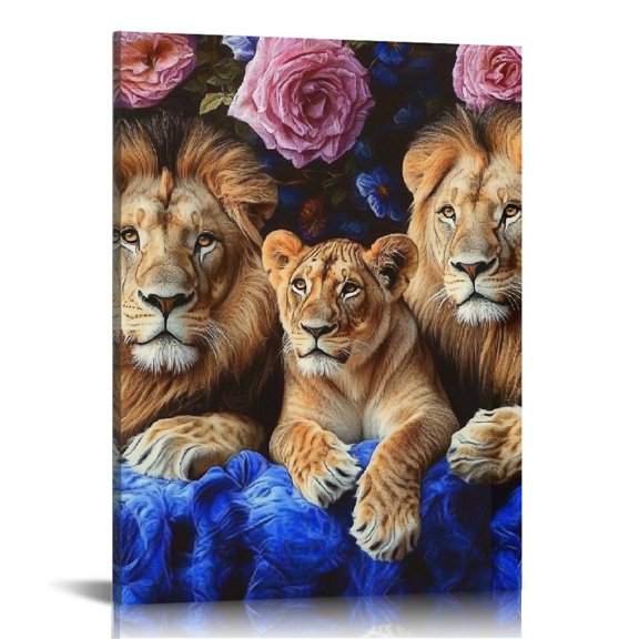ZFLMY Lions Bed Roses Wall Art Decor For Home Living Room Bedroom Office, Ready to Hang Canvas Picture for Bathroom Kitchen Office Salon, Perfect Gift for Various Occasions 12x16in