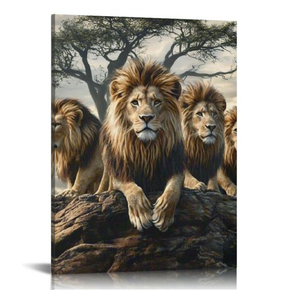 ZFLMY Lions Rock Trees Ready to Hang Print on Canvas Wall Decor for Home Living Room Office Bathroom Bedroom 12x16in