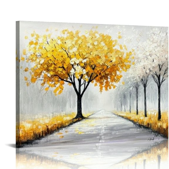 ZFLMY Living room tree wall art, ginkgo biloba canvas bedroom wall decoration, gold picture print artwork 20x16in