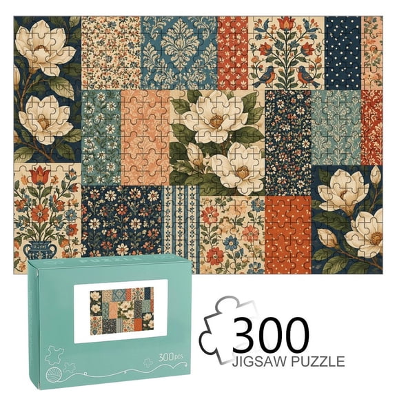 ZFLMY Magnolia Floral Patchwork Art Jigsaw Puzzle for Adults Challenging Game with Reference Poster,Home Display Piece Gift for Family Indoor Activity