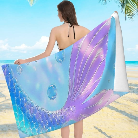 ZFLMY Mermaid Tail Bubbles Pool Towel Ultra-Soft Microfiber Machine Washable for Bathroom Beach Yoga Camping Hiking 55.1x27.6 55.1x27.6in