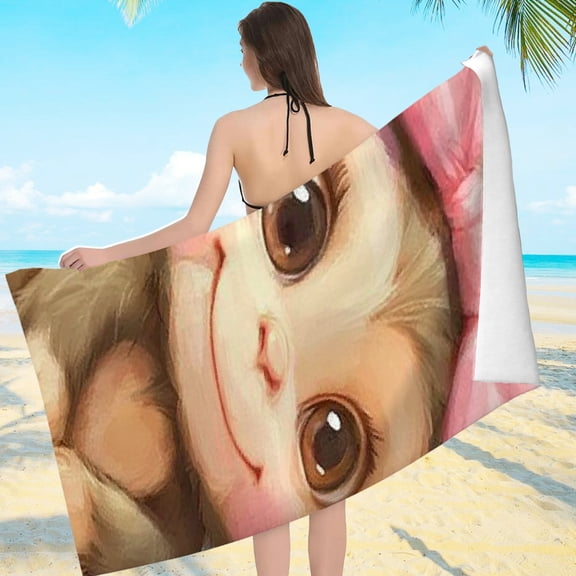 ZFLMY Microfiber Beach Towels for Adults - Cute Monkey Print, Quick Dry & Sand Free, Oversize 55.1x27.6, for Bathroom, Beach, Yoga, Camping, Hiking 55.1x27.6in