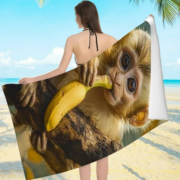 ZFLMY Monkey Banana Tree Beach Towel, Ultra-Soft Microfiber for Bathroom, Beach, Yoga, Camping, Hiking, Quick Dry & Sand Free, Oversize 55.1x27.6 inches 55.1x27.6in