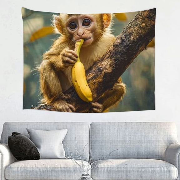 ZFLMY Monkey Banana Tree Tapestry Home Decor, 100% Polyester Wall Decoration for Living Room Bedroom Dorm, Decorative Wall Hanging and Room Decor, Multiple Sizes Available 40x30in