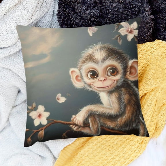 ZFLMY Monkey Flowers Theme Party Decor Birthday Gift Indoor Home Sofa Couch Linen Pillow Covers Set 20x20in