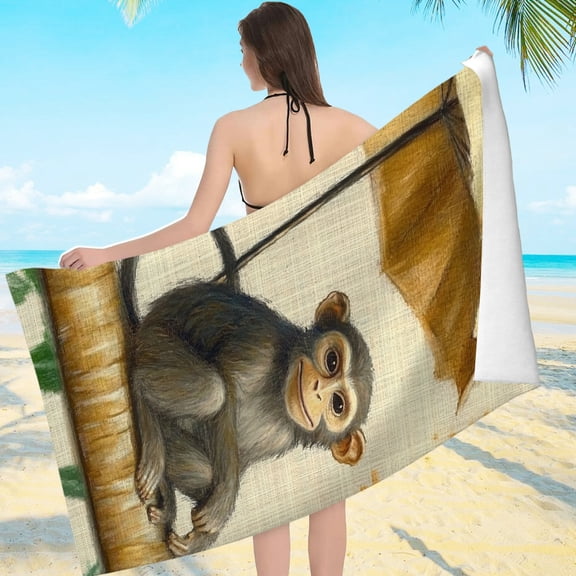 ZFLMY Monkey Pool Towel - Oversized Microfiber Beach Towel for Bathroom, Beach, Yoga, Camping, Hiking - Quick Dry & Sand Free - Vibrant Funny Printing - Machine Washable 55.1x27.6in