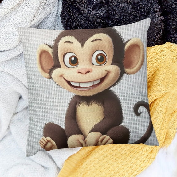 ZFLMY Monkey Smile Character Decor Pillow Cushion Case for Home Sofa Couch Linen 100% - Indoor Decoration 24x24in