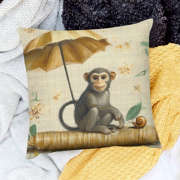 ZFLMY Monkey Theme 100% Linen Pillow Covers Decoration for Home Sofa Couch - Set of 1, Various Sizes 24x24in