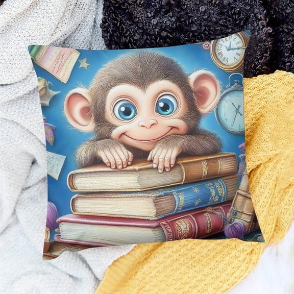 ZFLMY Monkey Theme Throw Pillow Cover for Home Sofa Couch Decor Linen 100% - Set of 1, 3 Sizes 20x20in