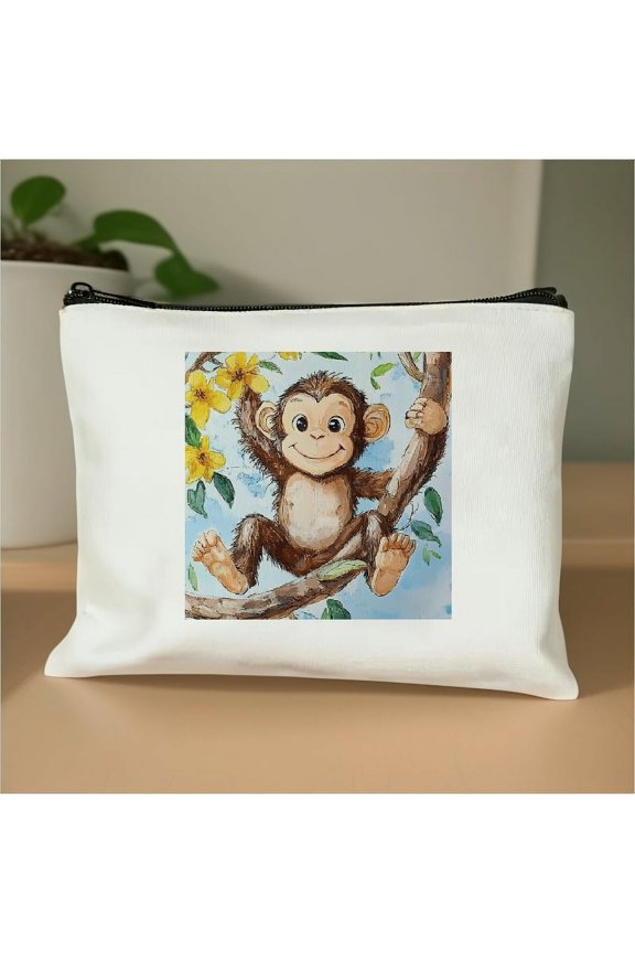 Monkey Tote Bag Travel Essentials Ladies Accessories 8 x 7 Inches White