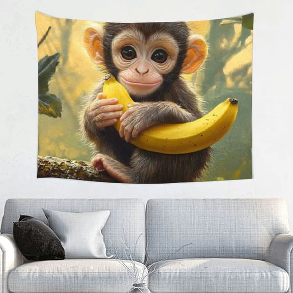 ZFLMY Monkey Tree Branch Banana Polyester Tapestry Wall Hanging for Decorative Bedroom and Living Room Decoration, Aesthetic Wall Decor 40x30in