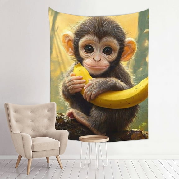ZFLMY Monkey Tree Branch Banana Print Tapestry Wall Hanging Decor 30*40in