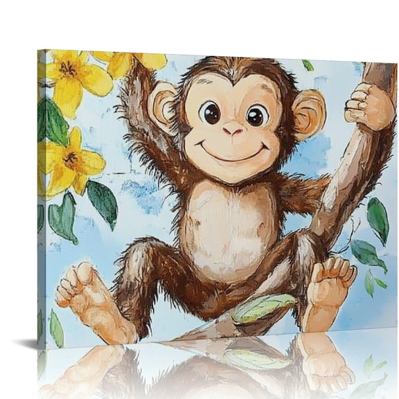 ZFLMY Monkey Wall Art Canvas Print Decorations Modern Ready To Hang Room Home Art Decor 20x16in