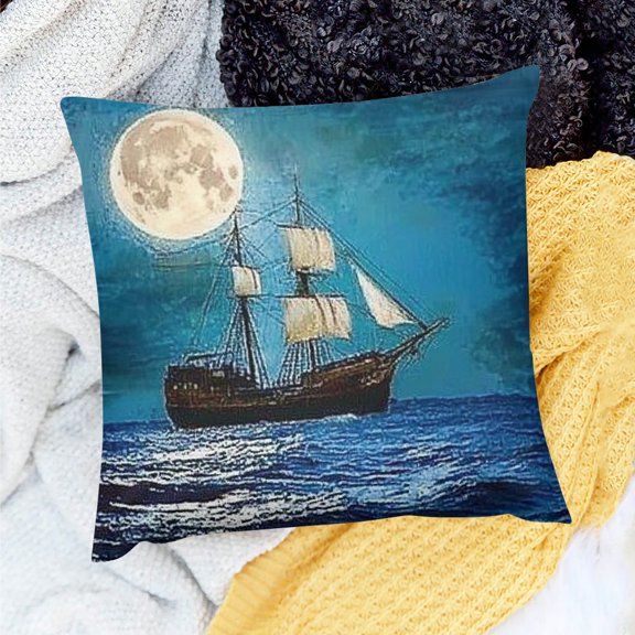 ZFLMY Moonlight Ocean Square Cushion Cover for Home Sofa Couch 20x20in