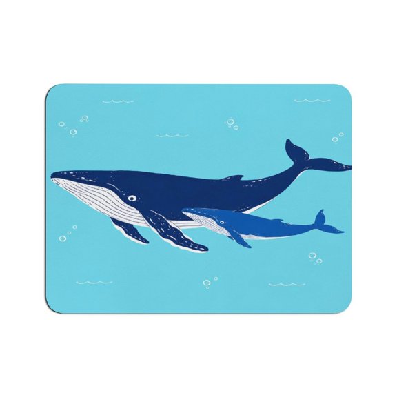 ZFLMY Mother Baby Blue Whale Mouse Pad, Square Smooth Surface Desk Mat, Stitched Edge for Office, Laptop, Computer, Home