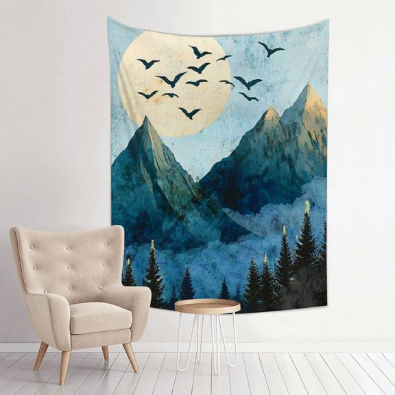 ZFLMY Mountain Birds Moon Wall Art Tapestry 100% Polyester Home Decor 30*40in