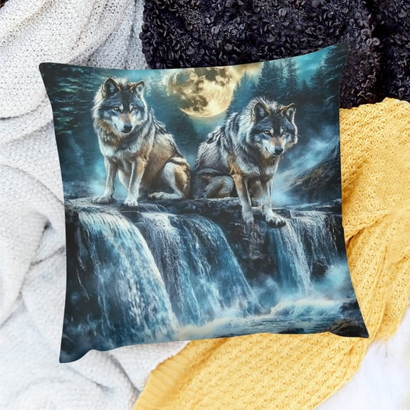 ZFLMY Mountain Moon Wolf Reversible Throw Pillow Covers Wolves Howling Square Cushion Covers Animal Wolves Pillow Covers Home Decor Women Men Wolf Throw Pillowcases 20x20in