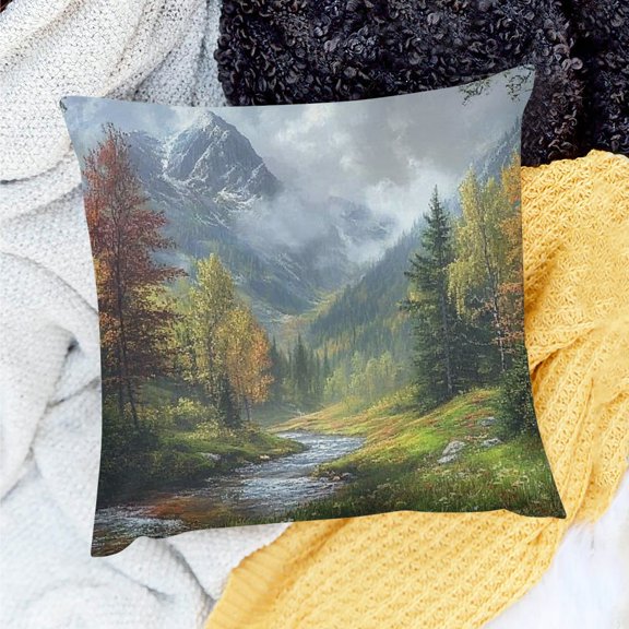 ZFLMY Mountain Stream Trees Pillow Case Decorative Cushion Cover Set 20x20in