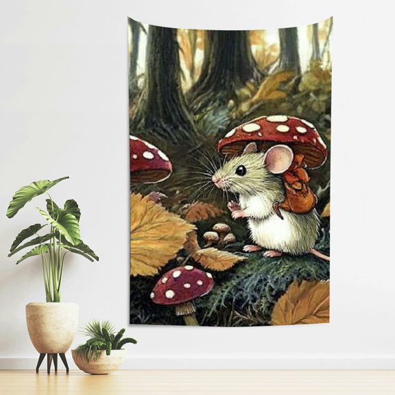 ZFLMY Mouse Forest Mushrooms Wall Art Tapestry 100% Polyester Home Decor 40*60in