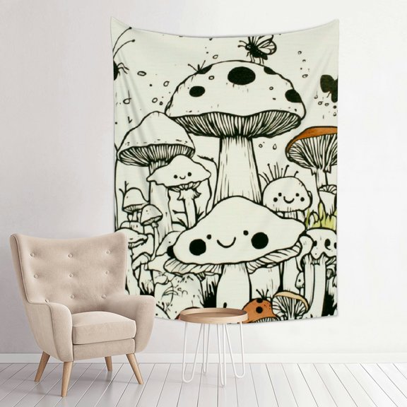 ZFLMY Mushroom Faces Butterfly Tapestry Wall Hanging 100% Polyester 30*40in