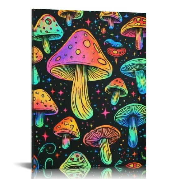 ZFLMY Mushrooms Stars Psychedelic Wall Art Print On Canvas Home Decor Living Room Bathroom Bedroom Office - Perfect Gift Idea 12x16in