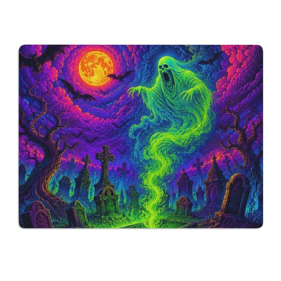 ZFLMY Neon Graveyard Floating Ghost Mouse Pad, Square Smooth Surface Desk Mat, Stitched Edge for Office, Laptop, Computer, Home